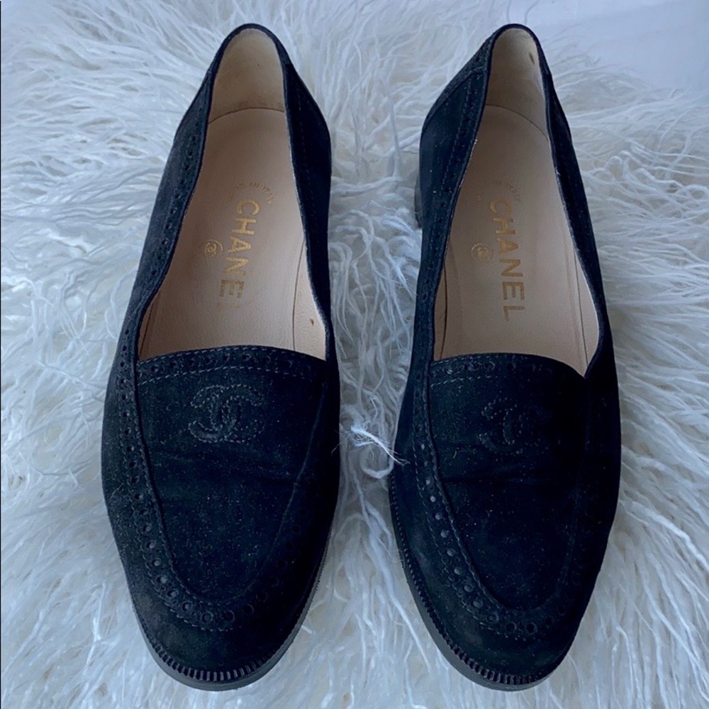 Chanel black suede loafers